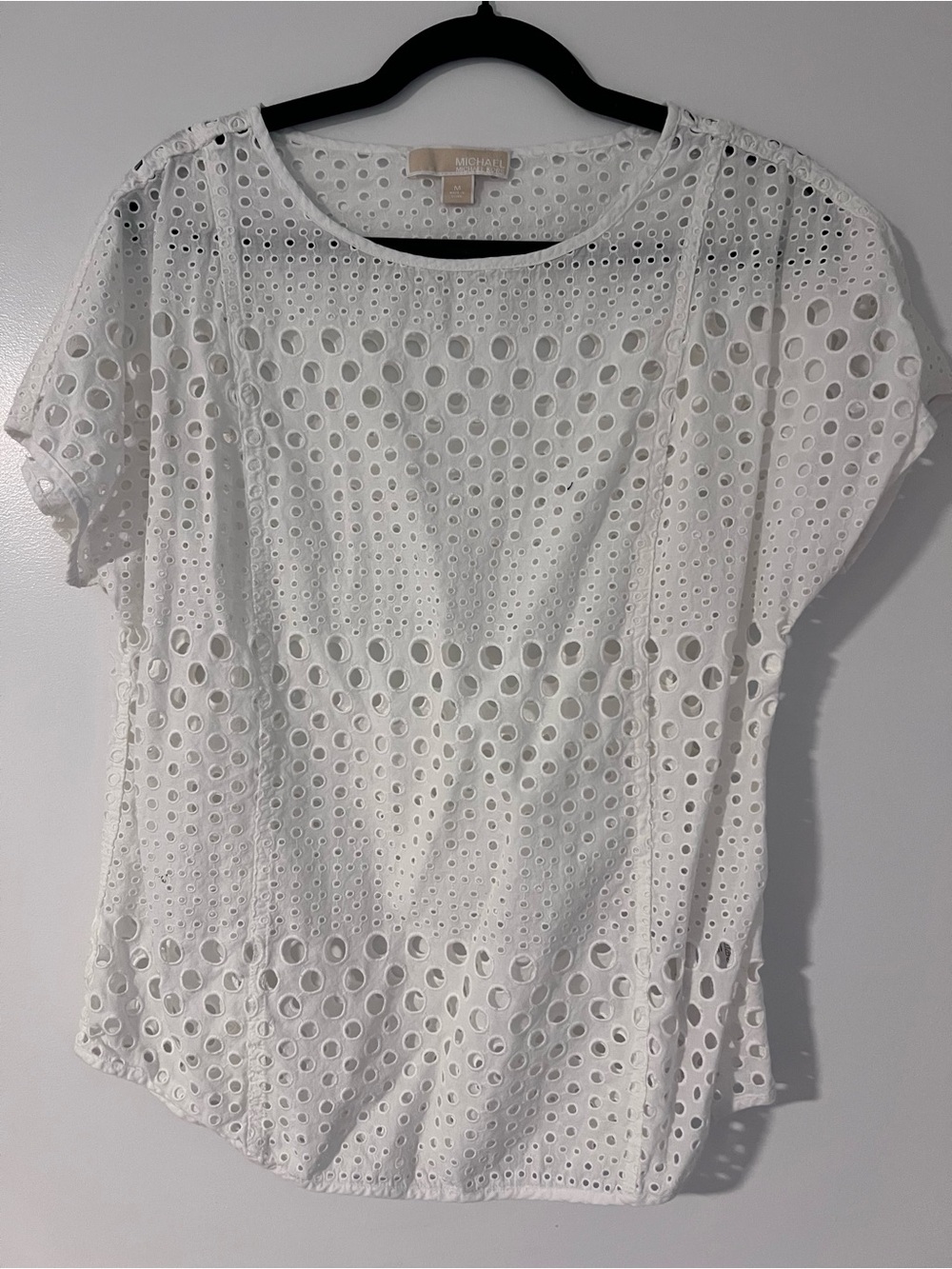 Michael Kor’s White Eyelet Scoop Neck Short Sleeve Top